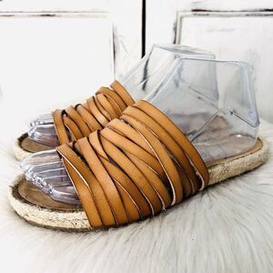 Blowfish Malu Brown Leather Strappy Sandals Jute Lined Slip on - Womens Size 6